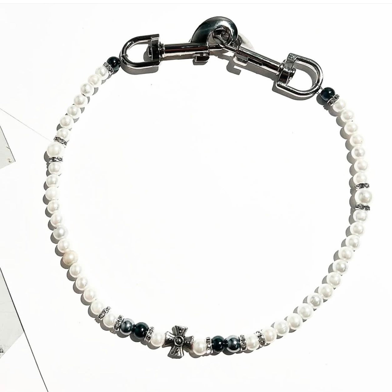 Metal & Pearl Cross Necklace