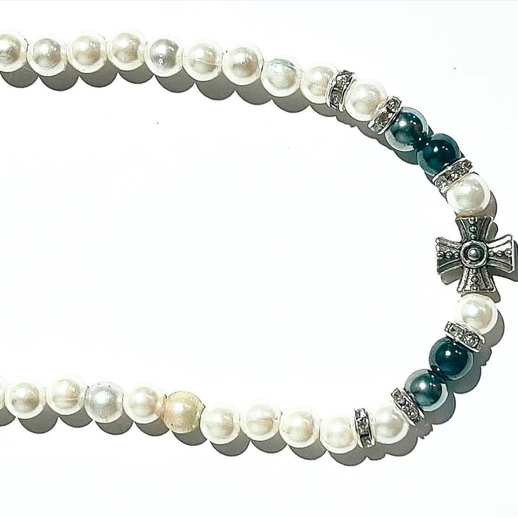 Metal & Pearl Cross Necklace